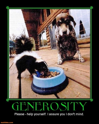 Generosity with a dog and skunk